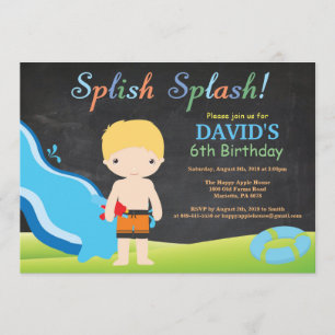Invitation Piscine à toboggan pour tableau noir fête d'annive