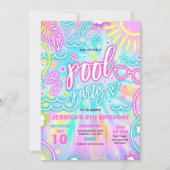 Invitation Piscine Anniversaire Diapositive Pad Tie Dye Glow (Devant)