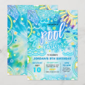 Invitation Piscine Anniversaire Diapositive Pad Tie Dye Glow (Devant / Derrière)