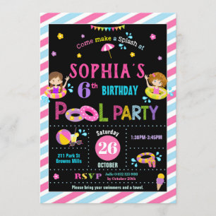 Invitation Piscine Anniversaire Fille Summer Beach Baignade