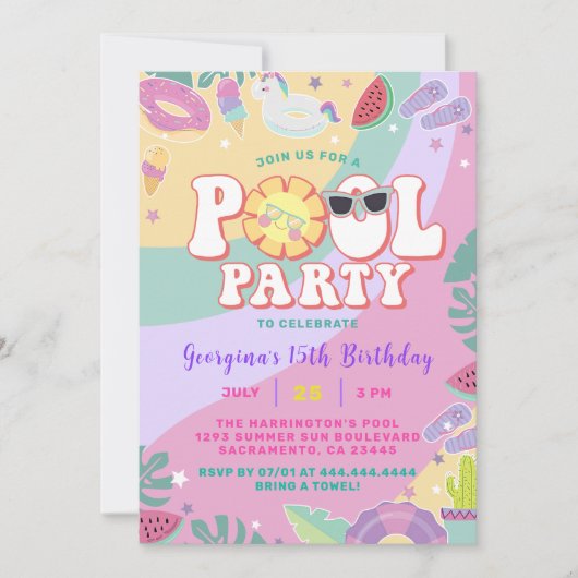 Invitation Piscine Anniversaire Fun Summer Party (Devant)
