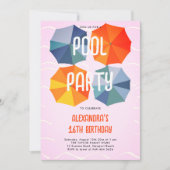 Invitation Piscine Anniversaire Parapluies Cool Rose Sweet 16 (Devant)