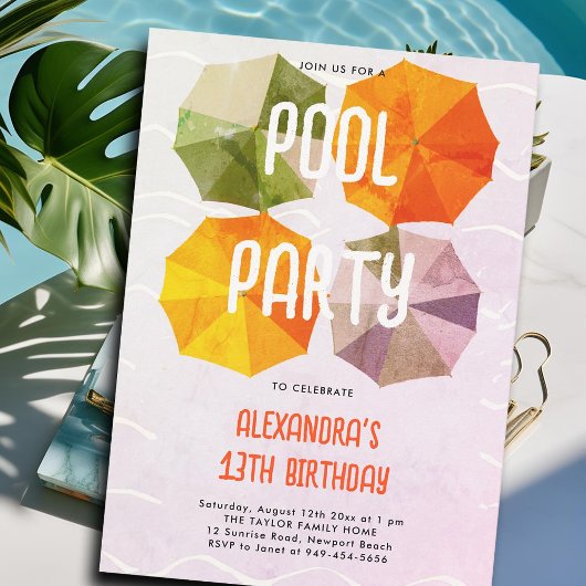 Invitation Piscine Anniversaire Parasols Vintages Ado Tween