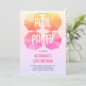 Invitation Piscine Anniversaire Pink Parapluies Cool Ado Twee (Debout devant)