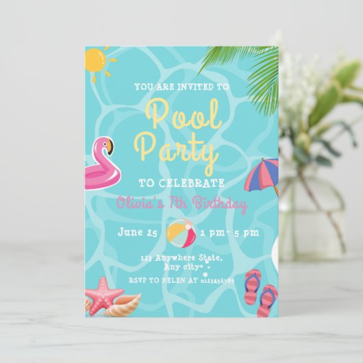 Invitation Piscine Anniversaire, Piscine Enfants Baignade (Debout devant)