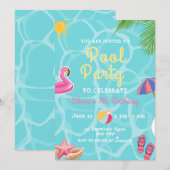 Invitation Piscine Anniversaire, Piscine Enfants Baignade (Devant / Derrière)