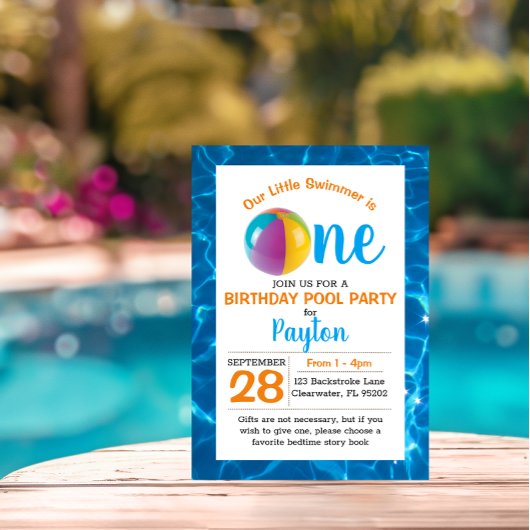 Invitation Piscine Beach Ball Premier anniversaire