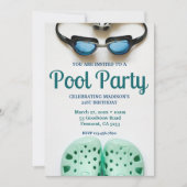 Invitation Piscine Bleue Lunettes Anniversaire Piscine Fête (Devant)