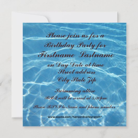 Invitation Piscine cobaye (Dos)