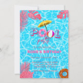 Invitation Piscine Cool Bleue Fête & été Piscine Anniversaire (Devant)