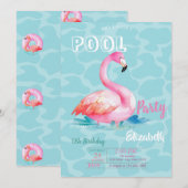 Invitation Piscine cool Flamants roses roses été Anniversaire (Devant / Derrière)