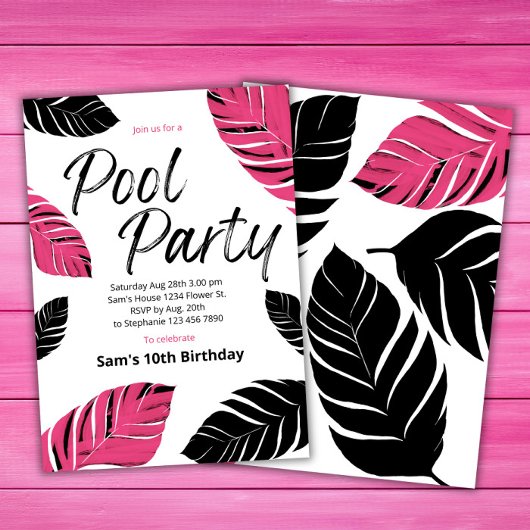 Invitation Piscine cool Pink Bain d'été Anniversaire