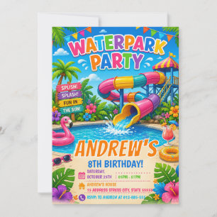 Invitation Piscine d'anniversaire avec toboggan aquatique per