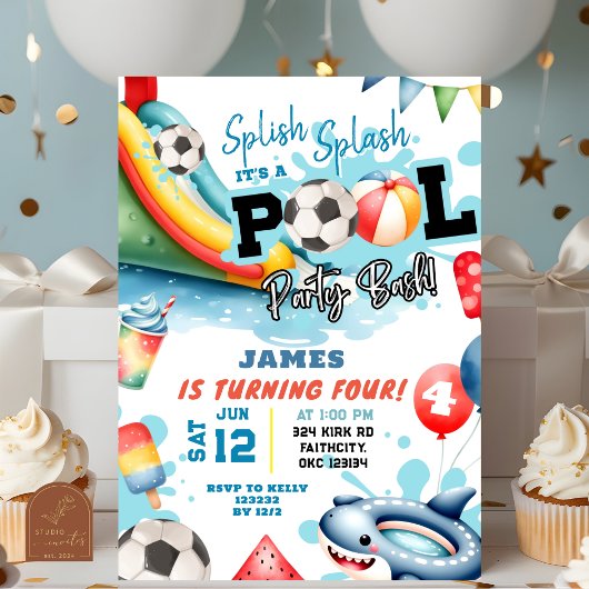 Invitation Piscine de balle de football fête d'anniversaire