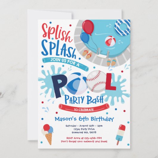 Invitation Piscine de baseball Piscine d'éclaboussures Annive (Devant)
