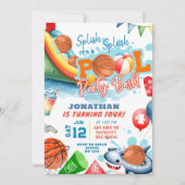 Invitation Piscine de basket fête d'anniversaire (Devant)