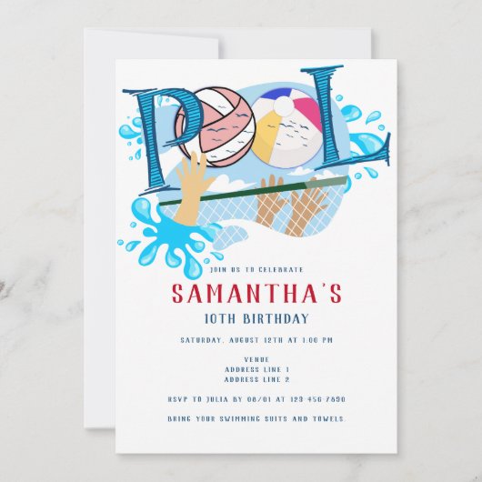 Invitation Piscine de Beach Volley Piscine d'été Naissance (Devant)