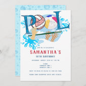 Invitation Piscine de Beach Volley Piscine d'été Naissance (Devant / Derrière)