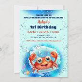 Invitation Piscine de crabe 1er anniversaire fête Blue Boy Cu (Devant)