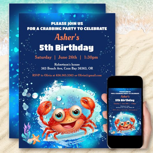 Invitation Piscine de crabe Anniversaire Fête Garçon âge pers