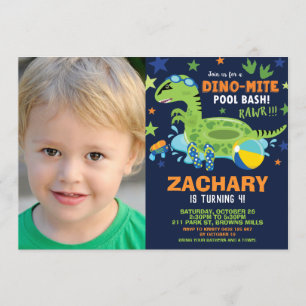 Invitation Piscine de Dinosaur fête d'anniversaire Bash Boy D