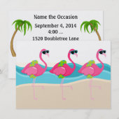 Invitation Piscine de Flamant rose / Fête de plage - SRF (Devant / Derrière)