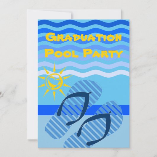 Invitation Piscine de graduation Fête Été Bleu Flip Flops (Devant)