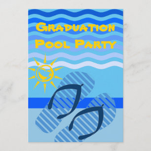 Invitation Piscine de graduation Fête Été Bleu Flip Flops