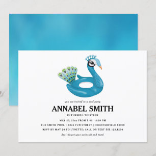 Invitation Piscine de paon Flottant de piscine fête Anniversa