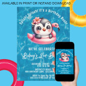Invitation Piscine de pingouin de la petite fille de Splish f