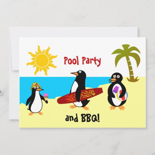 Invitation Piscine de pingouin / Plage (Devant)