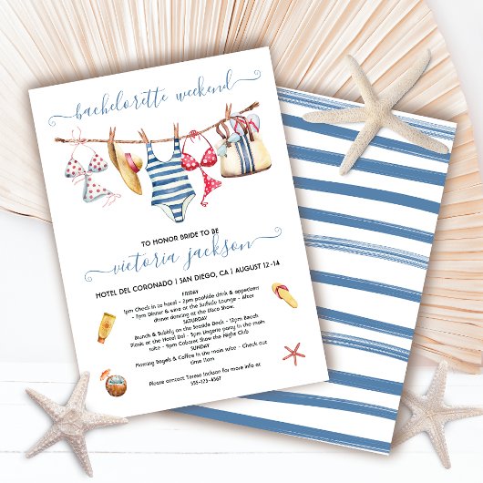 Invitation Piscine de plage Bachelorette Week-end Clothesline