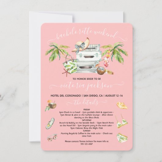 Invitation Piscine de plage Tropical Bachelorette Week-end (Devant)
