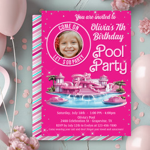 Invitation Piscine de poupée Malibu fête d'anniversaire
