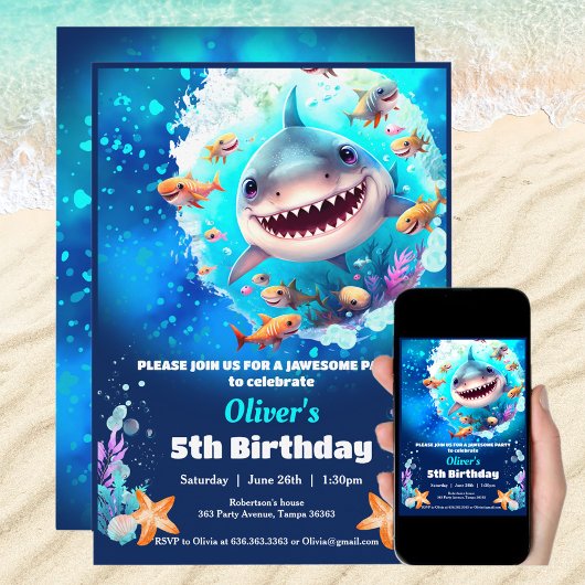 Invitation Piscine de requin Anniversaire Fête Garçon âge per