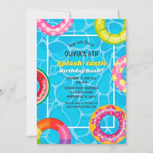 Invitation Piscine de squash Fête Eté Nage Eau Anniversaire (Devant)