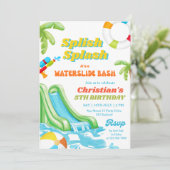 Invitation Piscine de toboggan fête anniversaire garçon Invit (Debout devant)