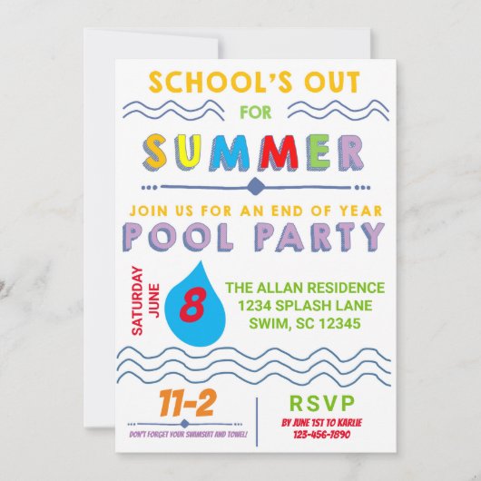Invitation Piscine d'été (Devant)