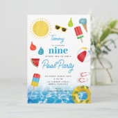 Invitation Piscine d'été à thème pour enfants Fête d'annivers (Debout devant)