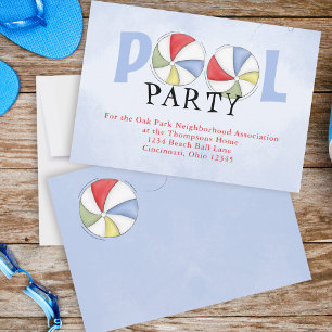 Invitation Piscine d'été aquarelle Whimsical Beach Balls