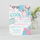 Invitation Piscine d'été Fête d'anniversaire mignonne rose Tu (Debout devant)