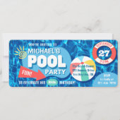 Invitation Piscine d'été Fête Tropicale Anniversaire Bleu (Devant)