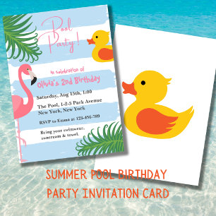 Invitation Piscine d'été Flamant rose en caoutchouc Canard fê
