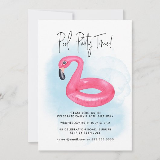 Invitation Piscine d'été Flamant rose rose N'importe quel âge (Devant)