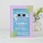 Invitation Piscine d'été Retro violet lavande fête d'annivers (Debout devant)