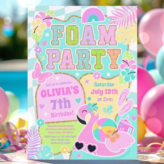 Invitation Piscine en mousse de Preppy Anniversaire