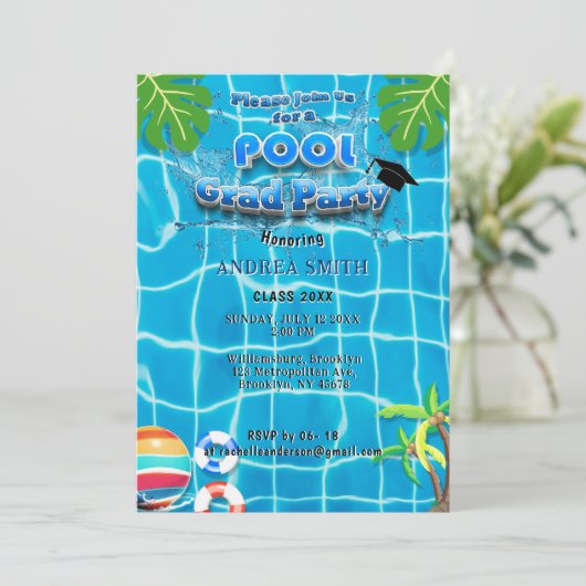 Invitation Piscine Été Amusement Moderne Fête de Remise de Di (Debout devant)