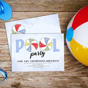 Invitation Piscine Fête Anniversaire Été Tendance Beach Balls