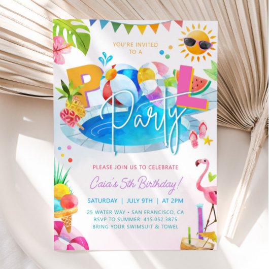 Invitation PISCINE Fête Anniversaire Fille Anniversaire Fête 