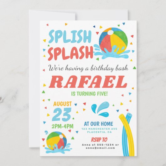 Invitation Piscine Fête Anniversaire Garçon fille (Devant)